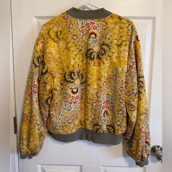 Free People Yellow Paisley Bomber Jacket Small - Picture 6 of 6